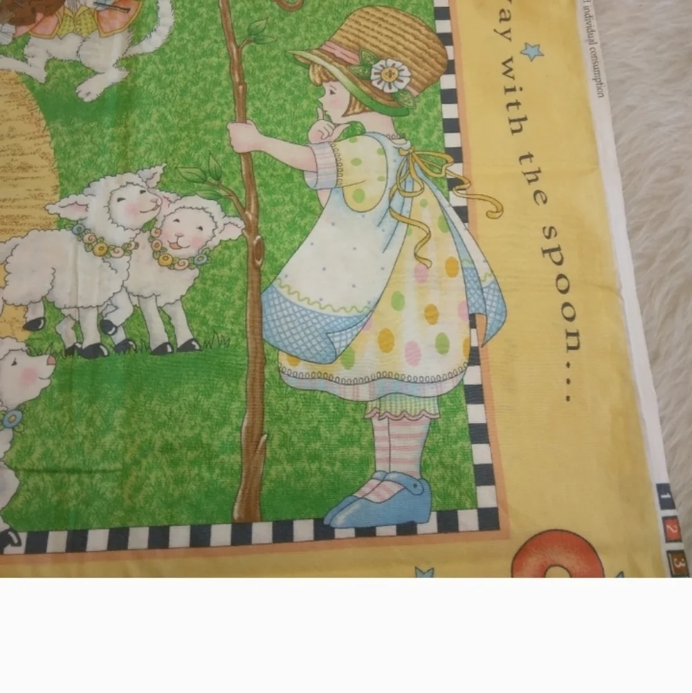 FABRIC PANEL Vintage Nursery Rhyme Fabric Panel, Mother Goose Characters 34 X 42